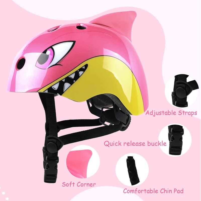Anharluka Kids Toddler Bike Helmet  Adjustable and Multi-Sport for Child Infant Baby  2 Sizes for Age 1-3-5 Years Boys Girls (Pink Shark  Small) - Image 3